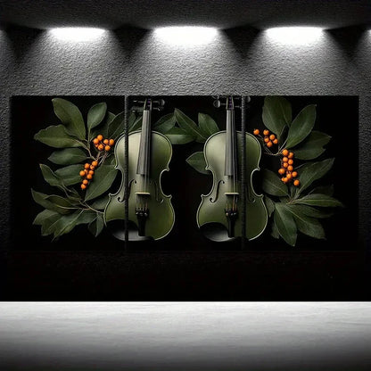 3pcs Chic Cello Trio Music Guitar Orange Fruits Metal Print Ready to Hang Art - Bella Home Decor