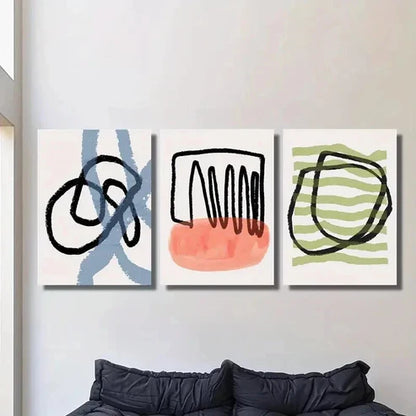 3pcs Abstract Black Blue Red Green Line Drawing Wall Art Canvas Unframed - High Quality Print 100% Australian Made Wall Canvas - Bella Home Decor