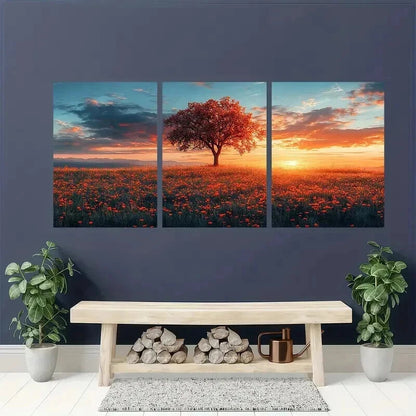 3pcs Home Relaxation Sunset Meadow Landscape Wall Art Set Canvas Framed 50x70cm - High Quality Print 100% Australian Made Wall Canvas Ready to Hang - Bella Home Decor