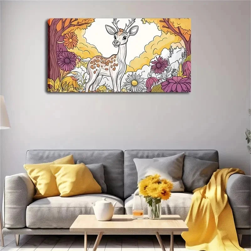Deer Surrounded Colorful Flower Wall Art Canvas Office Home Room Framed 120x60cm
