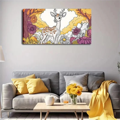 Deer Surrounded Colorful Flower Wall Art Canvas Office Home Room Framed 120x60cm