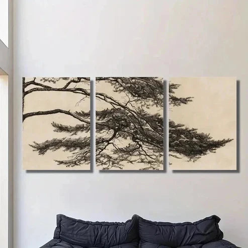 3pcs Chinese Zen Pine Trees Decoration  Wall Art Set Canvas Unframed - High Quality Print 100% Australian Made Wall Canvas - Bella Home Decor