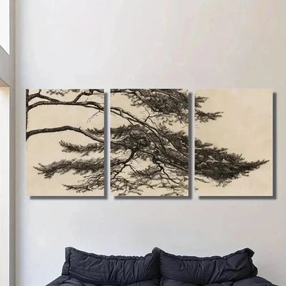 3pcs Chinese Zen Pine Trees Decoration  Wall Art Set Canvas Unframed - High Quality Print 100% Australian Made Wall Canvas - Bella Home Decor