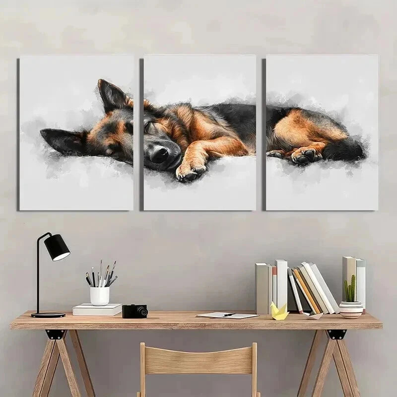 3pcs German Shepherd Dog in Black & Brown Wall Art Set Canvas Framed 40x60cm - High Quality Print 100% Australian Made Wall Canvas Ready to Hang - Bella Home Decor