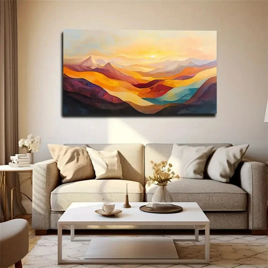 Vibrant Abstract Mountain Lands Wall Art Canvas Office Home Room Framed 120x60cm