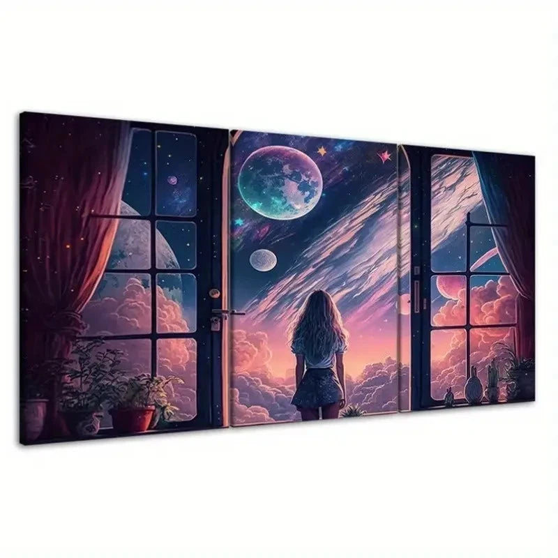 3pcs Standing Girl Fantasy Dream World Wall Art Canvas  Framed 60x90cm - High Quality Print 100% Australian Made Wall Canvas Ready to Hang