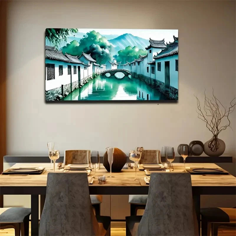 Ancient Chinese Town Good Wall Art Canvas Office Home Room Framed 120x60cm