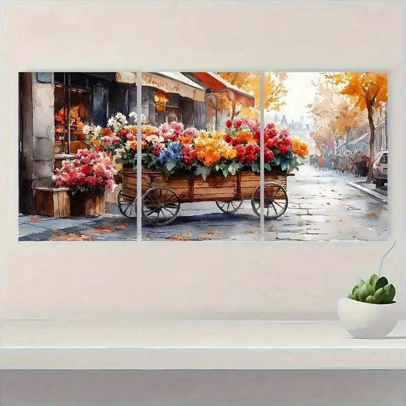 3pcs Street Scene Watercolor Paris Perfect Wall Art Set Canvas Framed 50x70cm - High Quality Print 100% Australian Made Wall Canvas Ready to Hang