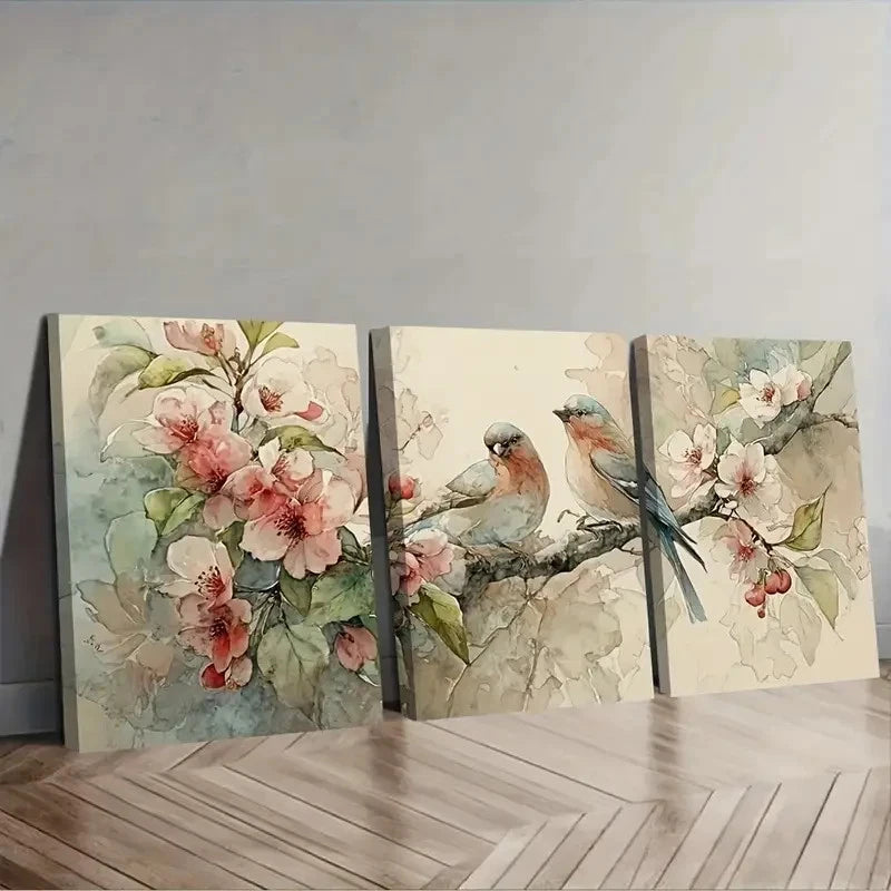 3pcs Apple Tree Branch With Blooming Flowers Wall Art Set Canvas Framed 60x90cm - High Quality Print 100% Australian Made Wall Canvas Ready to Hang - Bella Home Decor
