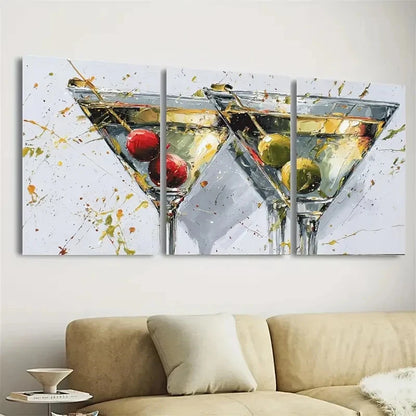 3pcs Martini Gin And Olives Luxury Art Wall Art Set Canvas Framed 60x90cm - High Quality Print 100% Australian Made Wall Canvas Ready to Hang