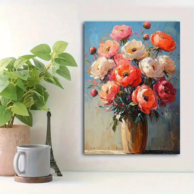 Beautiful Pink White Orange Flowers On Blue 40x60cm Metal Print Ready to Hang