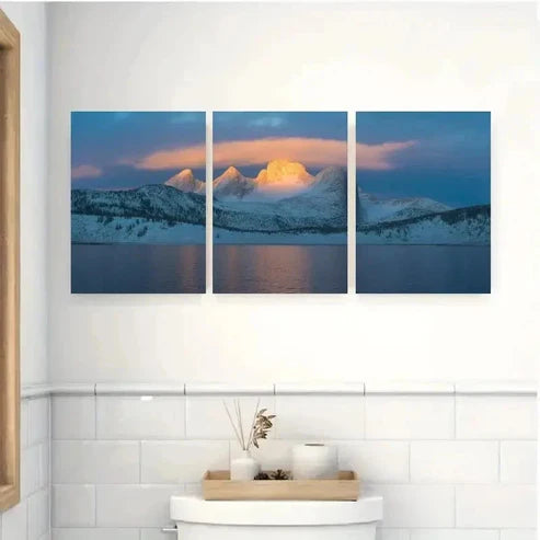 3pcs Snowy Mountain Lake Sunset Wall Art Canvas Unframed - High Quality Print 100% Australian Made Wall Canvas