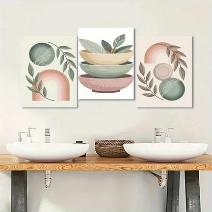 3pcs Eucalyptus Leaves, Abstract Shapes Wall Art Set Canvas Unframed - High Quality Print 100% Australian Made Wall Canvas