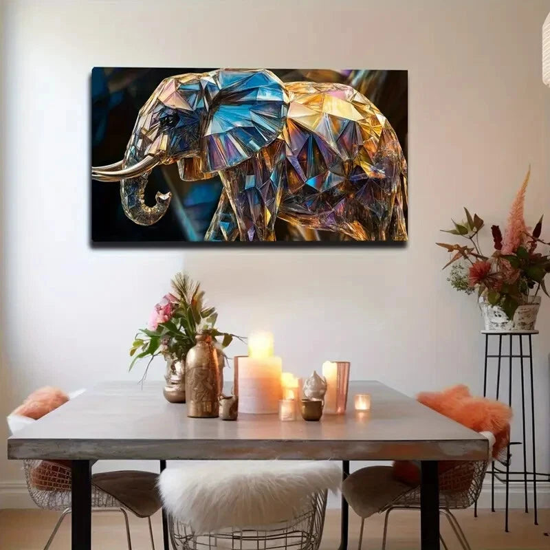 Abstract Elephant Crystal Wall Art Canvas Office Home Room Framed 120x60cm - Bella Home Decor