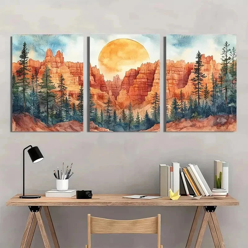3pcs Bryce Canyon Red Rock Trees Perfect Wall Art Set Canvas Framed 60x90cm - High Quality Print 100% Australian Made Wall Canvas Ready to Hang - Bella Home Decor