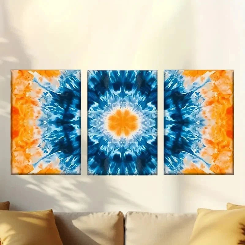 3pcs Blue And Orange Tie-Dye Design  Wall Art Set Canvas Framed 60x90cm - High Quality Print 100% Australian Made Wall Canvas Ready to Hang - Bella Home Decor