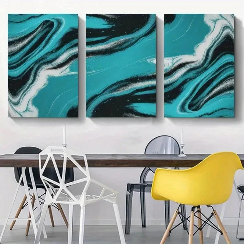 3pcs Blue Splash  Abstract Waves    Wall Art Set Canvas Framed 60x90cm - High Quality Print 100% Australian Made Wall Canvas Ready to Hang - Bella Home Decor