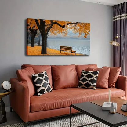 Falling Leaves Serene Lakeside Wall Art Canvas Office Home Room Framed 120x60cm - Bella Home Decor
