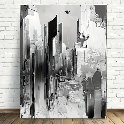 Beautiful Modern Abstract Black and White Painting 40x60cm Metal Print Ready to Hang - Bella Home Decor