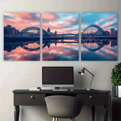 3pcs Newcastle Skyline & River Scene Perfect Wall Art Set Canvas Framed 50x70cm - High Quality Print 100% Australian Made Wall Canvas Ready to Hang
