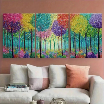 3pcs Colorful Tree Textured Abstract Perfect  Wall Art Set Canvas Framed 40x60cm - High Quality Print 100% Australian Made Wall Canvas Ready to Hang - Bella Home Decor