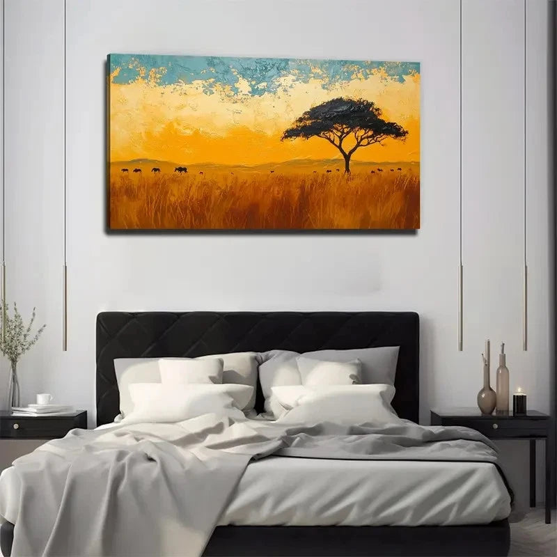 African Savannah Sun Perfect Wall Art Canvas Office Home Room Framed 120x60cm
