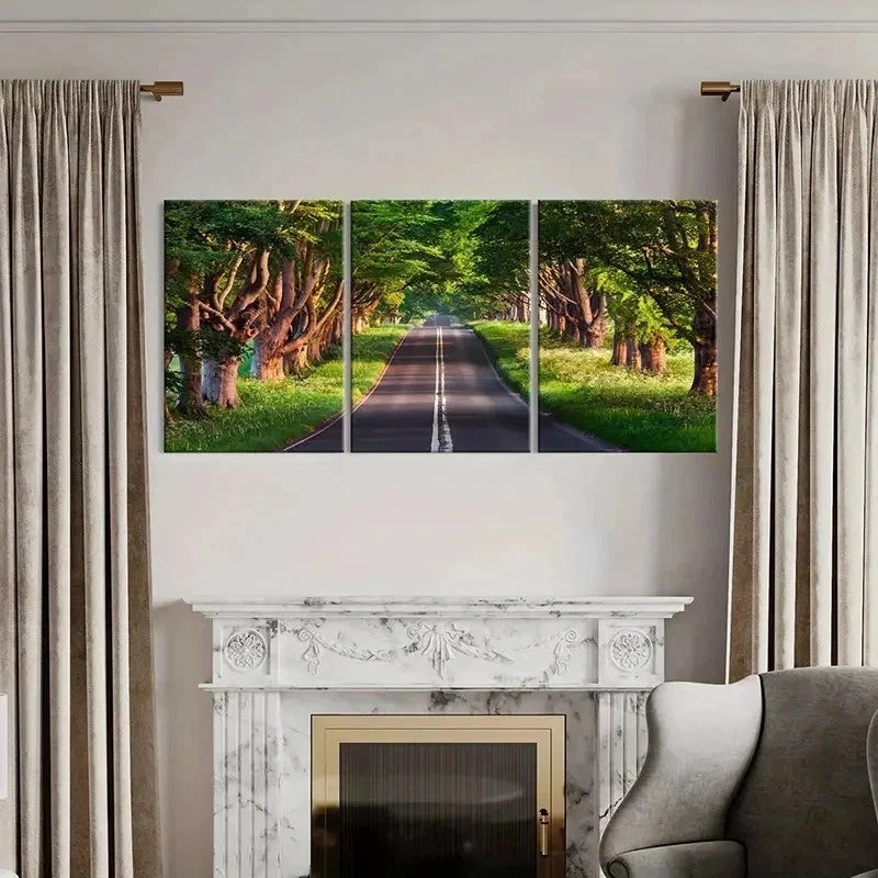 3pcs Grass Road Scenery Tree Modern Wall Art Set Canvas Framed 60x90cm - High Quality Print 100% Australian Made Wall Canvas Ready to Hang