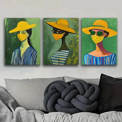 3pcs Abstract Women Colorful Modern Perfect Art Set Canvas Unframed - High Quality Print 100% Australian Made Wall Canvas - Bella Home Decor