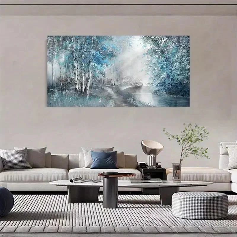 Abstract Blue & White Lands Wall Art Canvas Office Home Room Framed 120x60cm