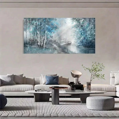 Abstract Blue & White Lands Wall Art Canvas Office Home Room Framed 120x60cm