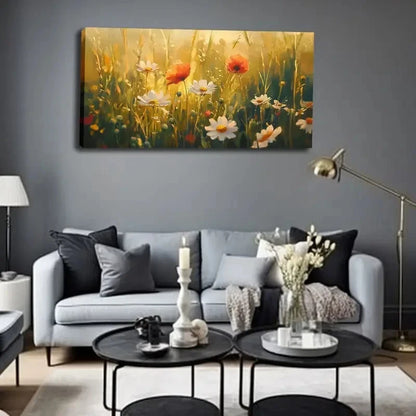 Rustic Meadow Scene Warm Wall Art Canvas Office Home Room Framed 120x60cm - Bella Home Decor