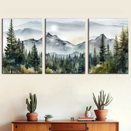 3pcs Forest Mountains Scenic Paintings Wall Art Set Canvas Framed 40x60cm - High Quality Print 100% Australian Made Wall Canvas Ready to Hang