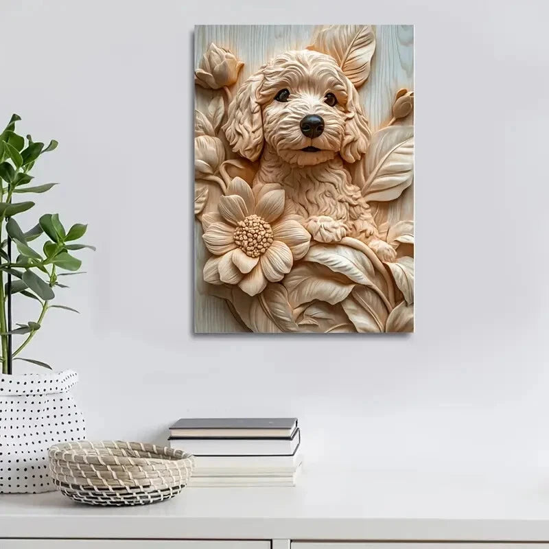 Apricot Cockapoo Surrounded by Heart Painting 40x60cm Metal Print Ready to Hang - Bella Home Decor