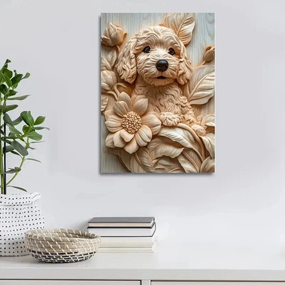 Apricot Cockapoo Surrounded by Heart Painting 40x60cm Metal Print Ready to Hang - Bella Home Decor