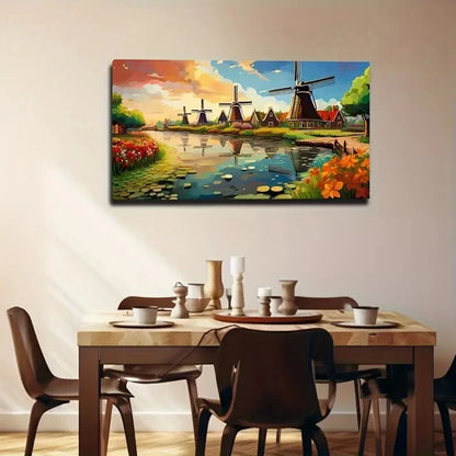 Dutch Windmill Kingdom Décor Wall Art Canvas Office Home Room Framed 120x60cm