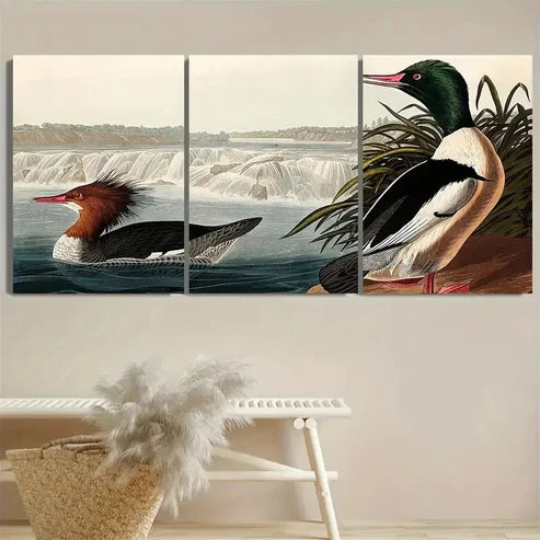 3pcs Goosander Wall Art Set Canvas Unframed - High Quality Print 100% Australian Made Wall Canvas - Bella Home Decor
