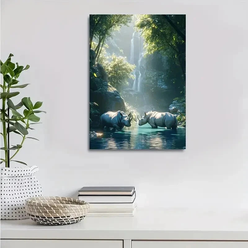 Cyberpunk Rhino Scene with Crystal Painting 40x60cm Metal Print Ready to Hang - Bella Home Decor