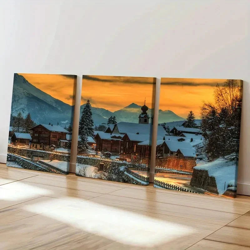 3pcs Winter Landscape Snow Scene Wall Art Set Canvas Framed 40x60cm - High Quality Print 100% Australian Made Wall Canvas Ready to Hang - Bella Home Decor