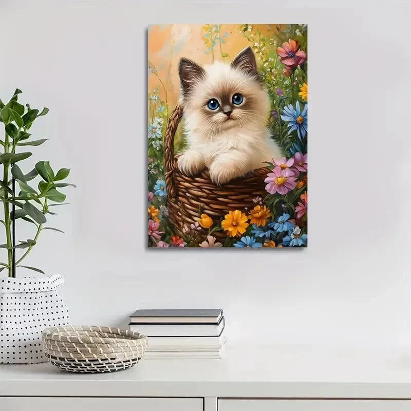 Beautiful Adorable Birman Kitten Vibrant Painting 40x60cm Metal Print Ready to Hang