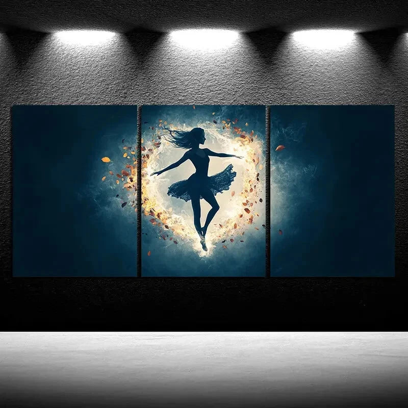 3pcs A Woman Dancing in The Wind Moonlight Metal Print Ready to Hang Art - Bella Home Decor