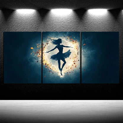 3pcs A Woman Dancing in The Wind Moonlight Metal Print Ready to Hang Art - Bella Home Decor