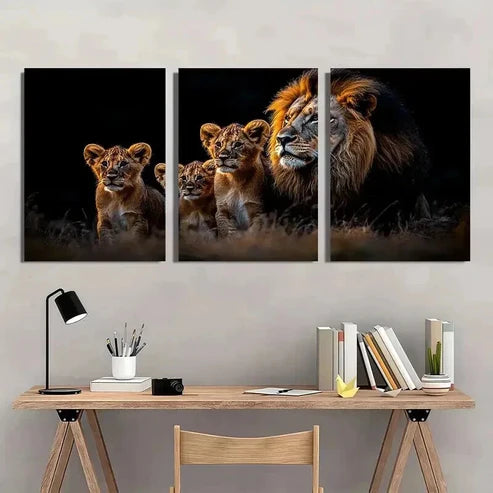 3pcs Majestic Lion Family Portrait Decor Wall Art Canvas Unframed - High Quality Print 100% Australian Made Wall Canvas