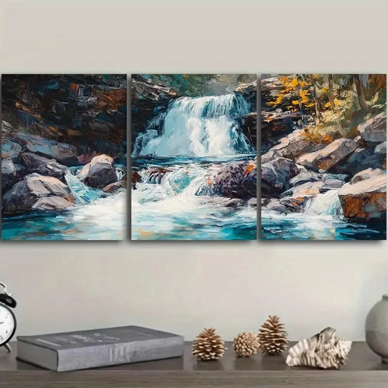 3pcs Cascaded River Painting Wall Art Set Canvas Framed 50x70cm - High Quality Print 100% Australian Made Wall Canvas Ready to Hang - Bella Home Decor