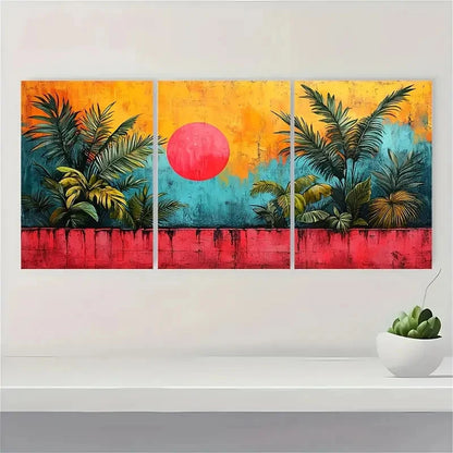 3pcs Leaves Abstract Shapes Illustration LA   Framed Wall Art Set Canvas Framed 50x70cm - High Quality Print 100% Australian Made Wall Canvas Ready to Hang