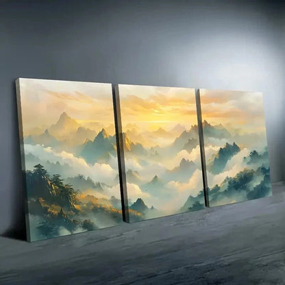 3pcs Serene Mountain Landscape With Sunset Wall Art Set Canvas Framed 60x90cm - High Quality Print 100% Australian Made Wall Canvas Ready to Hang