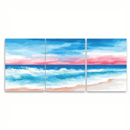 3pcs Watercolor Sea Sunset Wall Art Set Canvas Framed 40x60cm - High Quality Print 100% Australian Made Wall Canvas Ready to Hang - Bella Home Decor