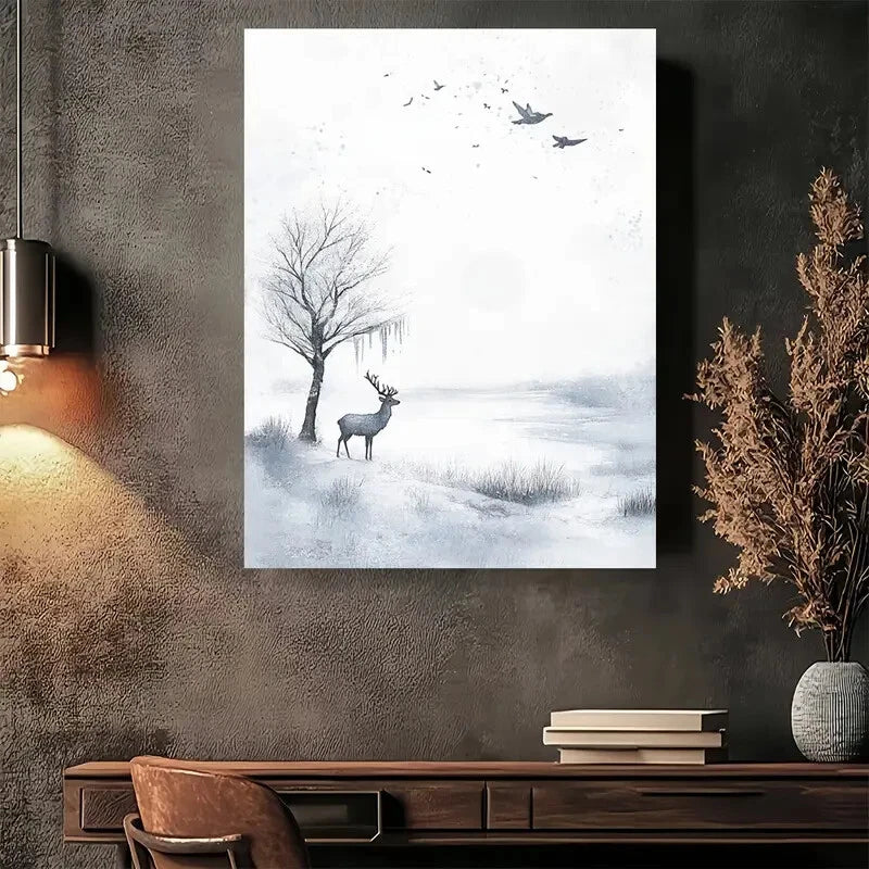 Beautiful Deer And Lcicle Scene Painting 40x60cm Metal Print Ready to Hang - Bella Home Decor