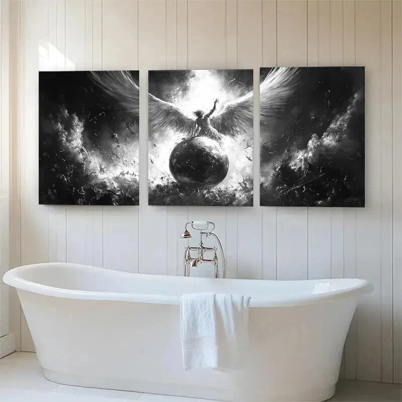3pcs Angelic Warrior Black And White Perfect Wall Art Set Canvas Framed 40x60cm - High Quality Print 100% Australian Made Wall Canvas Ready to Hang - Bella Home Decor