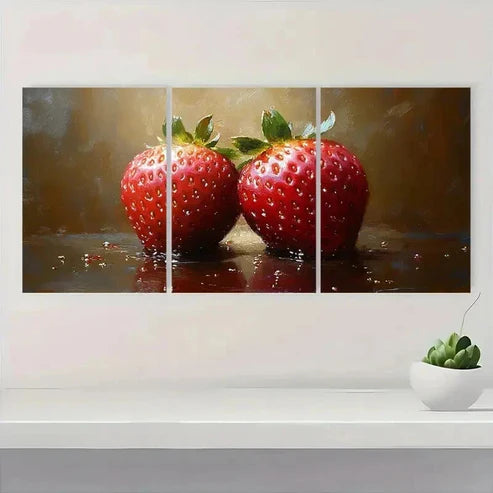 3pcs Vibrant Strawberry Realistic Perfect Wall Art Canvas Unframed - High Quality Print 100% Australian Made Wall Canvas