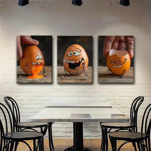 3pcs Funny Egg Playful Cartoon Perfect  Wall Art Set Canvas Unframed - High Quality Print 100% Australian Made Wall Canvas - Bella Home Decor